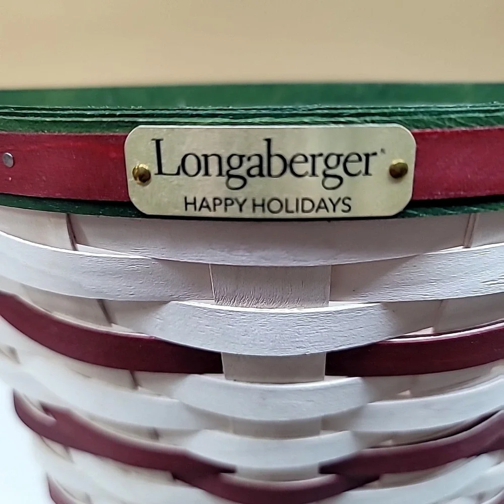 Longaberger Happy Holidays White/Red & Green Door/Flower Basket + Plastic Liner